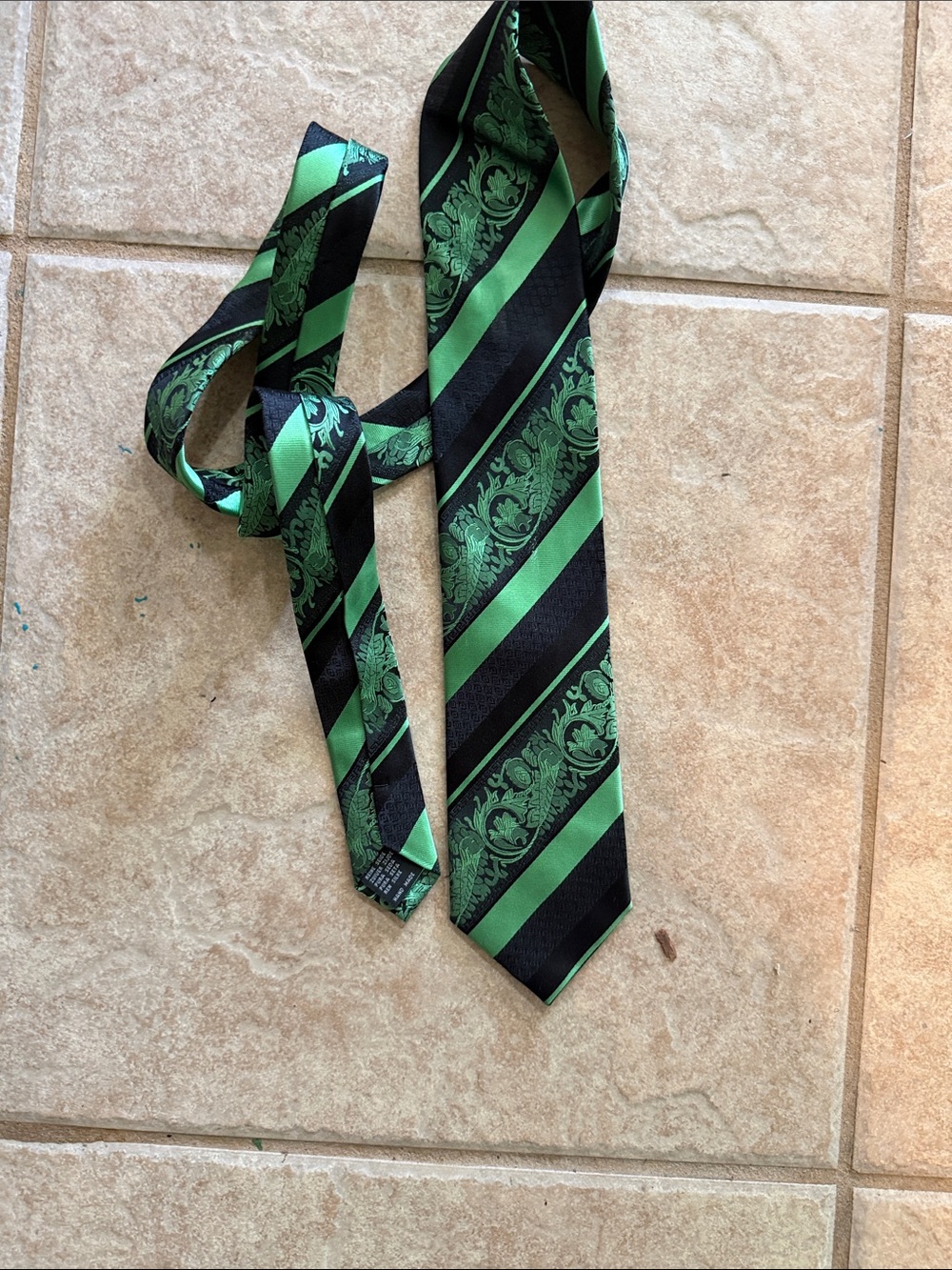 Green and Black Striped Men's Tie